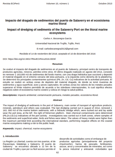 Impacto del dragado de sedimentos del puerto de Salaverry en el ecosistema marino litoral