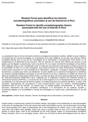 Random Forest para identificar los factores sociodemográficos asociados al uso de Internet en el Perú