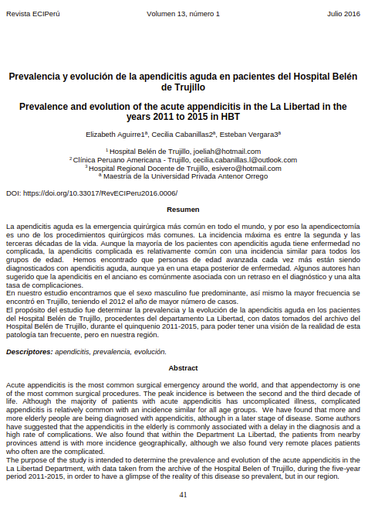 Prevalencia y evolución de la apendicitis aguda en pacientes del Hospital Belén de Trujillo