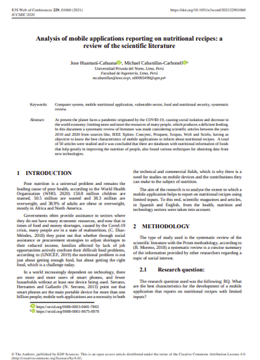 Analysis of mobile applications reporting on nutritional recipes: a review of the scientific literature