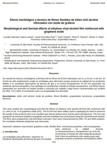 Efecto morfológico y térmico de filmes flexibles de etilen vinil alcohol reforzados con óxido de grafeno