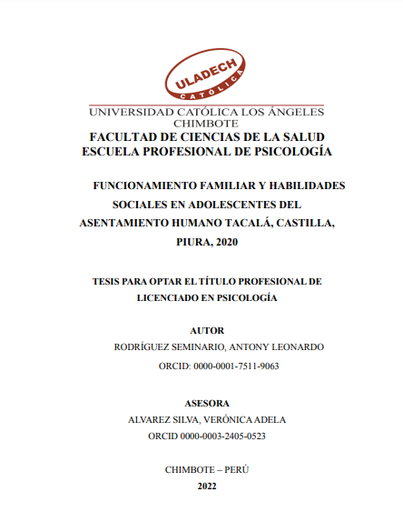 Funcionamiento familiar y habilidades sociales en adolescentes del Asentamiento Humano Tacalá, Castilla, Piura, 2020