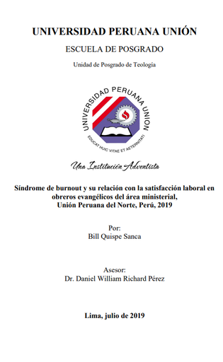 Síndrome de burnout y su relación con la satisfacción laboral en obreros evangélicos del área ministerial