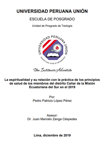 La espiritualidad y su relación con la práctica de los principios de salud de los miembros del distrito Cañar