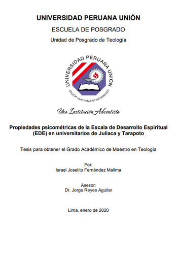 Propiedades psicométricas de la Escala de Desarrollo Espiritual (EDE) en universitarios de Juliaca y Tarapoto