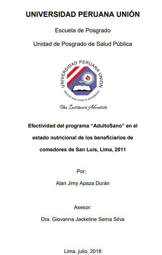 Efectividad del programa &quot;AdultoSano&quot; en el estado nutricional de los beneficiarios de comedores de San Luis