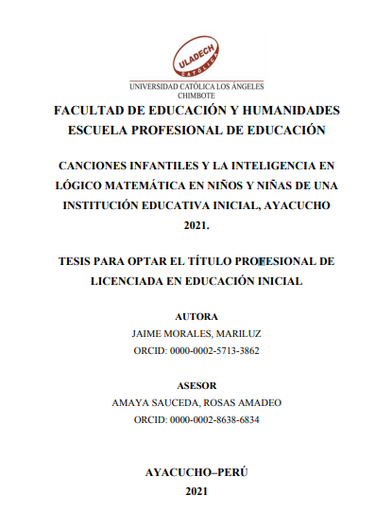 Canciones infantiles y la inteligencia en lógico matemática en niños y niñas de una institución educativa inicial