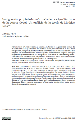 Inmigración, propiedad común de la tierra e igualitarismo de la suerte global. Un análisis de la teoría de Mathias Risse