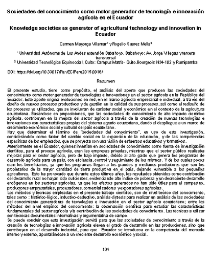 Sociedades del conocimiento como motor generador de tecnología e innovación agrícola en el Ecuador