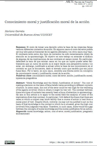 Conocimiento moral y justificación moral de la acción