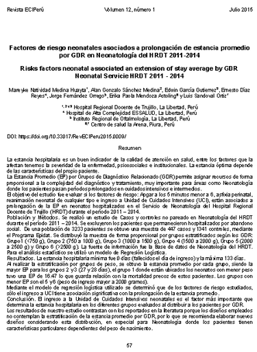 Factores de riesgo neonatales asociados a prolongación de estancia promedio por GDR en Neonatología del HRDT 2011-2014