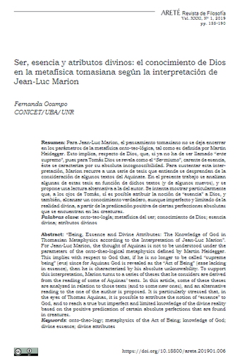 Ser, esencia y atributos divinos: el conocimiento de Dios en la metafísica tomasiana según la interpretación de Jean-Luc Marion