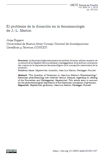 El problema de la donación en la fenomenología de J.-L. Marion