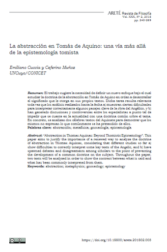 La abstracción en Tomás de Aquino: una vía más allá de la epistemología tomista