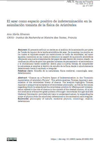 El azar como espacio positivo de indeterminación en la asimilación tomista de la física de Aristóteles