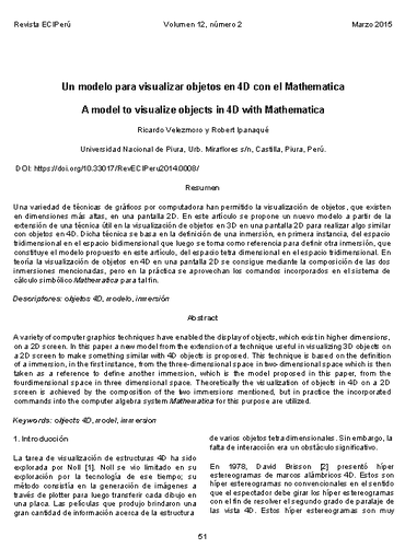 Un modelo para visualizar objetos en 4D con el Mathematica