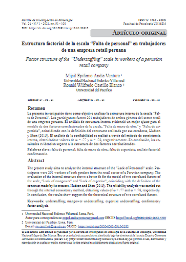 Estructura factorial de la escala &quot;Falta de personal&quot; en trabajadores de una empresa retail peruana