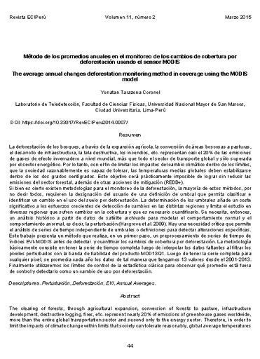 Método de los promedios anuales en el monitoreo de los cambios de cobertura por deforestación usando el sensor MODIS