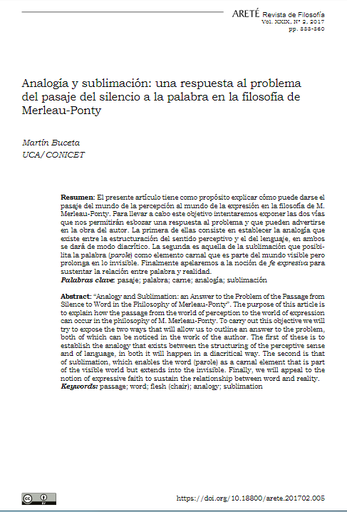 Analogía y sublimación: una respuesta al problema del pasaje del silencio a la palabra en la filosofía de Merleau-Ponty