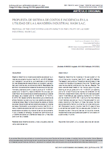 Propuesta de sistema de costos e incidencia en la utilidad de la lavandería Industrial Wash S.A.C.