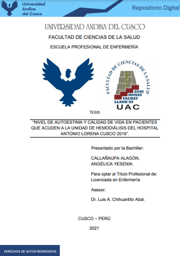 Nivel de autoestima y calidad de vida en pacientes que acuden a la Unidad de Hemodiálisis del Hospital Antonio Lorena Cusco 2019