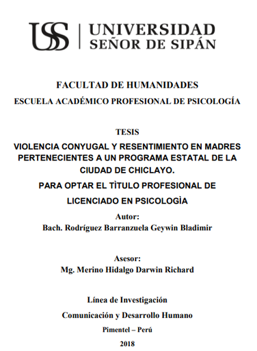 Violencia conyugal y resentimiento en madres pertenecientes a un programa estatal de la ciudad de Chiclayo.