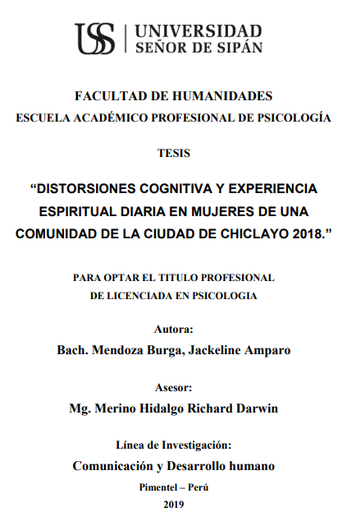 Distorsiones cognitiva y experiencia espiritual diaria en mujeres de una comunidad de la ciudad de Chiclayo 2018