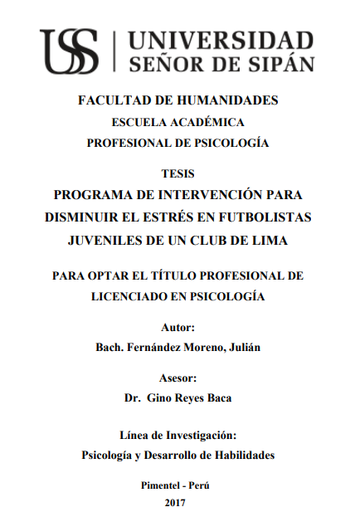 PROGRAMA DE INTERVENCIÓN PARA DISMINUIR EL ESTRÉS EN FUTBOLISTAS JUVENILES DE UN CLUB DE LIMA