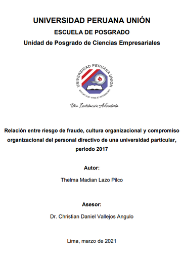 Relación entre riesgo de fraude, cultura organizacional y compromiso organizacional del personal directivo de una universidad