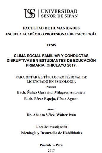 Clima social familiar y conductas disruptivas en estudiantes de educación primaria, Chiclayo 2017