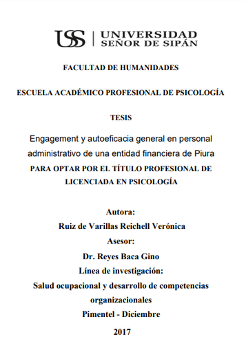 Engagement y autoeficacia general en personal administrativo de una entidad financiera de Piura