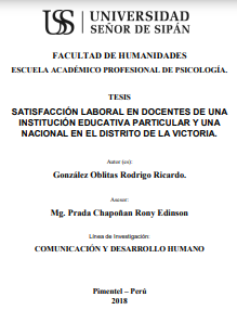 Satisfacción laboral en docentes de una institución educativa particular y una nacional en el distrito de la Victoria