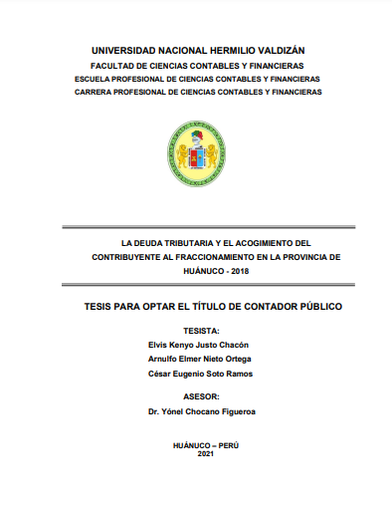 La deuda tributaria y el acogimiento del contribuyente al fraccionamiento en la Provincia de Huánuco - 2018