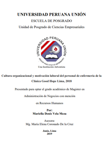 Cultura organizacional y motivación laboral del personal de enfermería de la Clínica Good Hope Lima, 2018