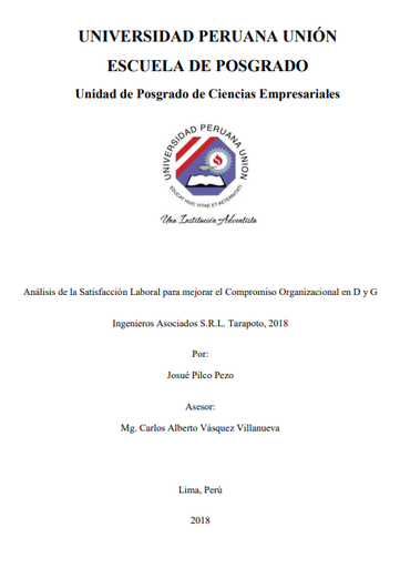 Análisis de la Satisfacción Laboral para mejorar el Compromiso Organizacional en D y G Ingenieros Asociados S.R.L. Tarapoto