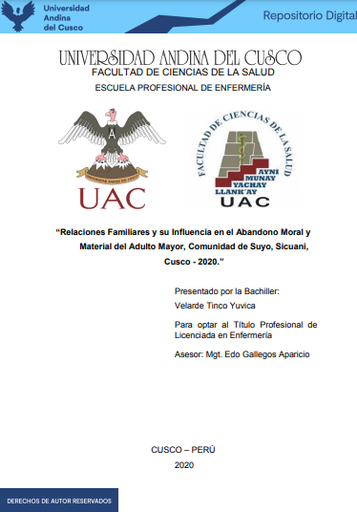 Relaciones familiares y su influencia en el abandono moral y material del adulto mayor, Comunidad de Suyo, Sicuani, Cusco - 2020