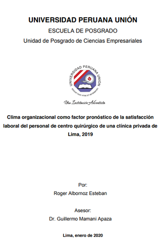 Clima organizacional como factor pronóstico de la satisfacción laboral del personal de centro quirúrgico de una clínica