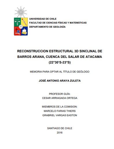 Reconstrucción estructural 3D sinclinal de Barros Arana, cuenca del Salar de Atacama (22°30'S-23°S)