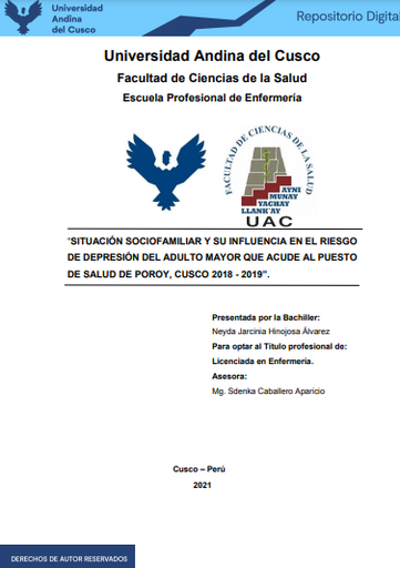 Situación sociofamiliar y su influencia en el riesgo de depresión del adulto mayor que acude al puesto de salud de Poroy