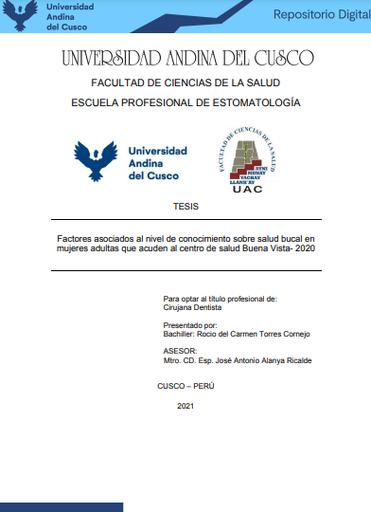 Factores asociados al nivel de conocimiento sobre salud bucal en mujeres adultas que acuden al centro de salud Buena Vista- 2020