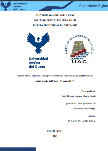 Función sexual femenina en mujeres no internas e internas de un establecimiento penitenciario del Cusco - mujeres, 2019