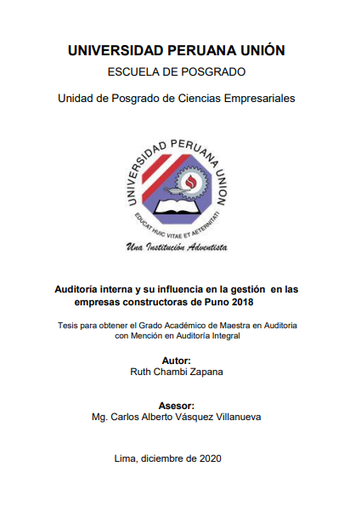 Auditoría interna y su influencia en la gestión en las empresas constructoras de Puno 2018