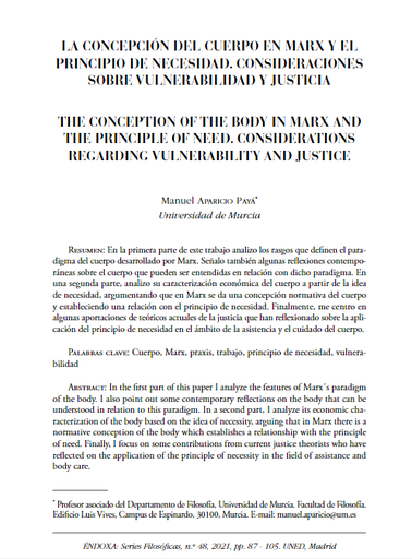 La concepción del cuerpo en Marx y el principio de necesidad
