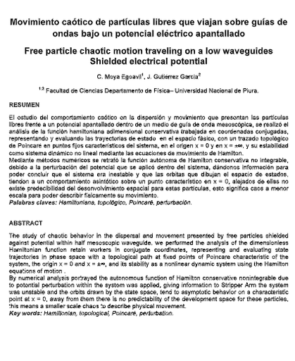 Movimiento caótico de partículas libres que viajan sobre guías de ondas bajo un potencial eléctrico apantallado