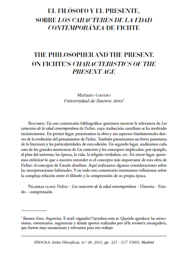 El filósofo y el presente. &quot;Sobre Los caracteres de la edad contemporánea&quot; de Fichte