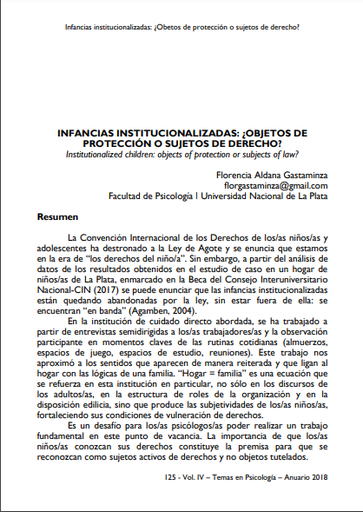 Infancias institucionalizadas: ¿objetos de protección o sujetos de derecho?