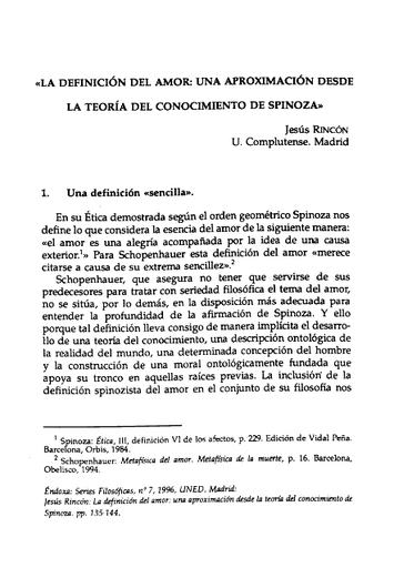 La definición del amor: una aproximación desde la teoría del conocimiento de Spinoza