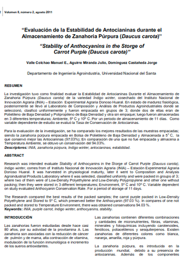 &quot;Evaluación de la Estabilidad de Antocianinas durante el Almacenamiento de Zanahoria Púrpura (Daucus carota)&quot;