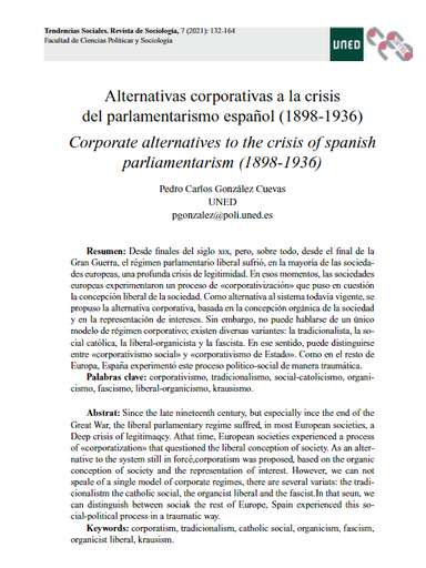 Alternativas corporativas a la crisis del parlamentarismo español (1898-1936)