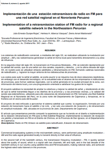 Implementación de una estación retransmisora de radio en FM para una red satelital regional en el Nororiente Peruano